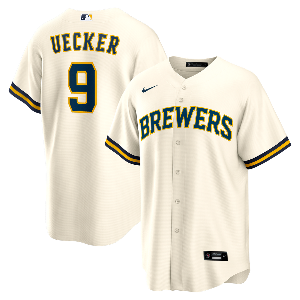 Milwaukee Brewers Bob Uecker Home Retired Replica Jersey — Cream