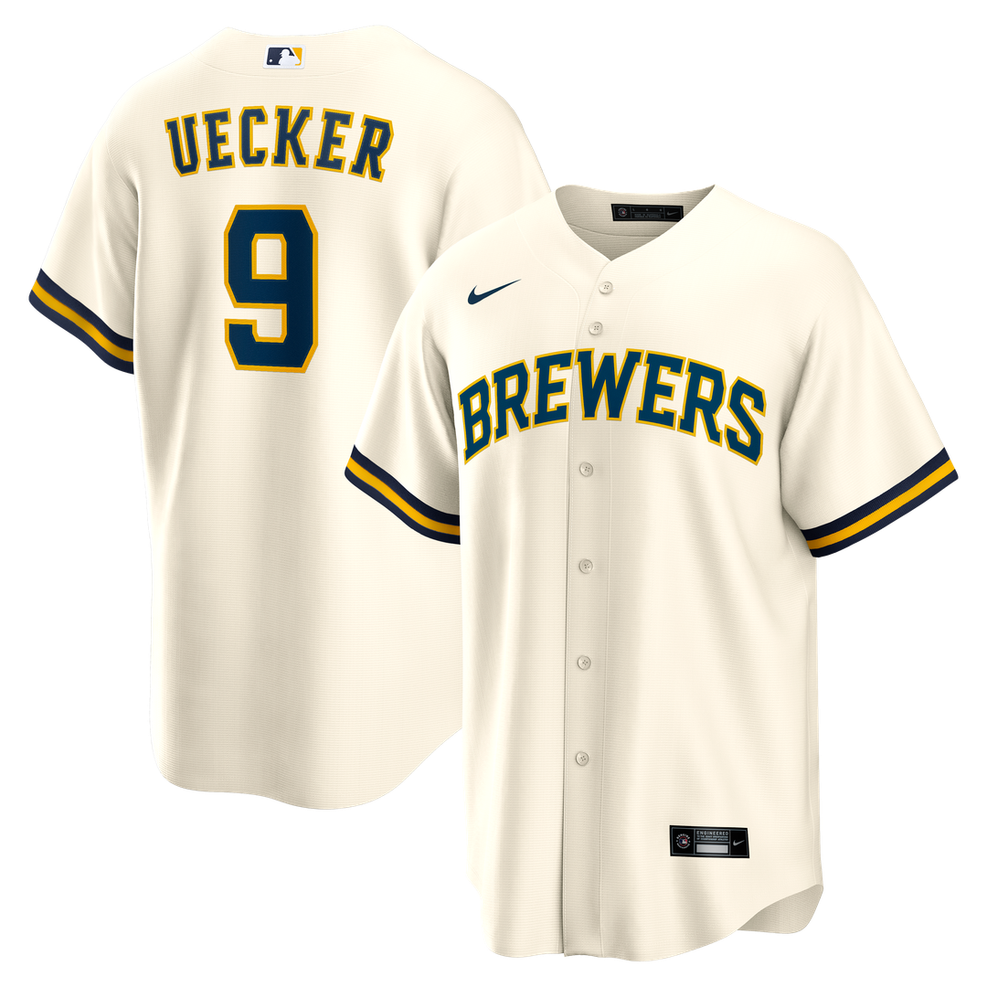 Milwaukee Brewers Bob Uecker Home Retired Replica Jersey — Cream
