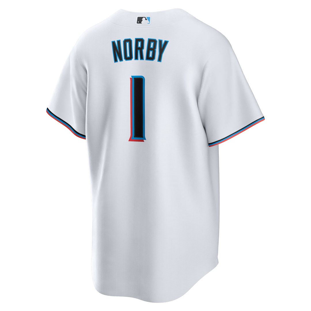 Miami Marlins Connor Norby Home Replica Jersey — White