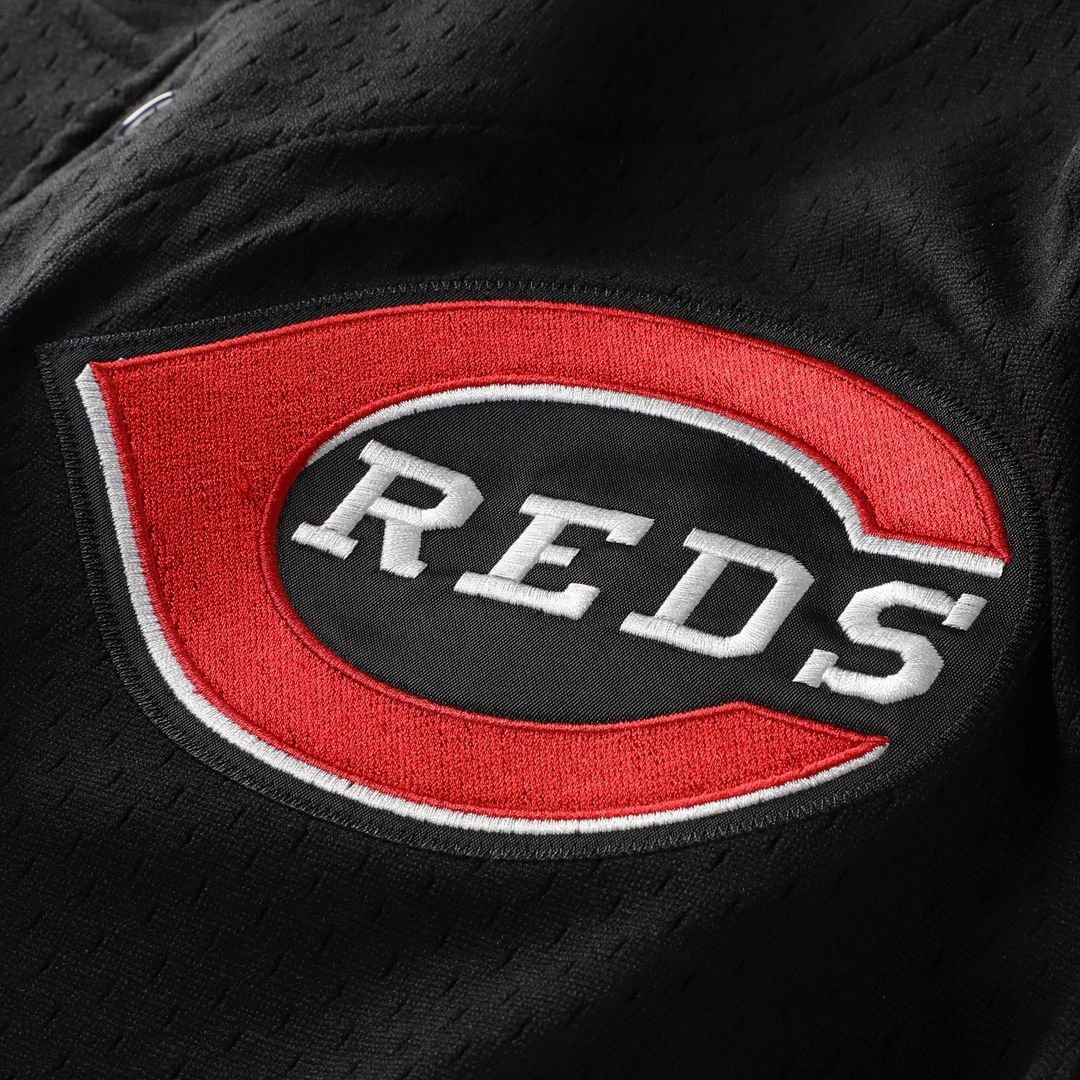 Cincinnati Reds Barry Larkin Cooperstown Mesh Batting Practice Button-Up Jersey — Black