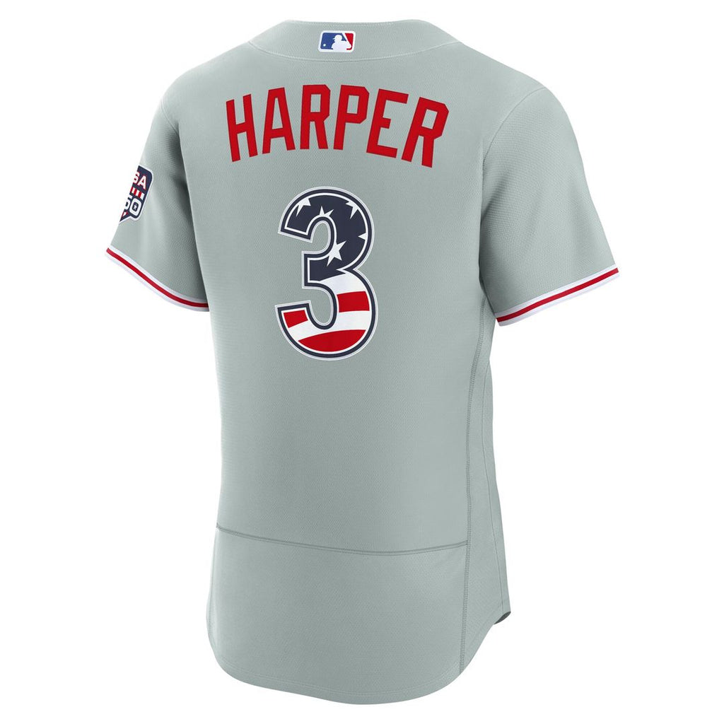 Philadelphia Phillies Bryce Harper USA 250 Fourth of July Road Authentic Jersey — Gray
