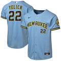 Milwaukee Brewers Christian Yelich Youth Road Stadium Jersey — Powder Blue