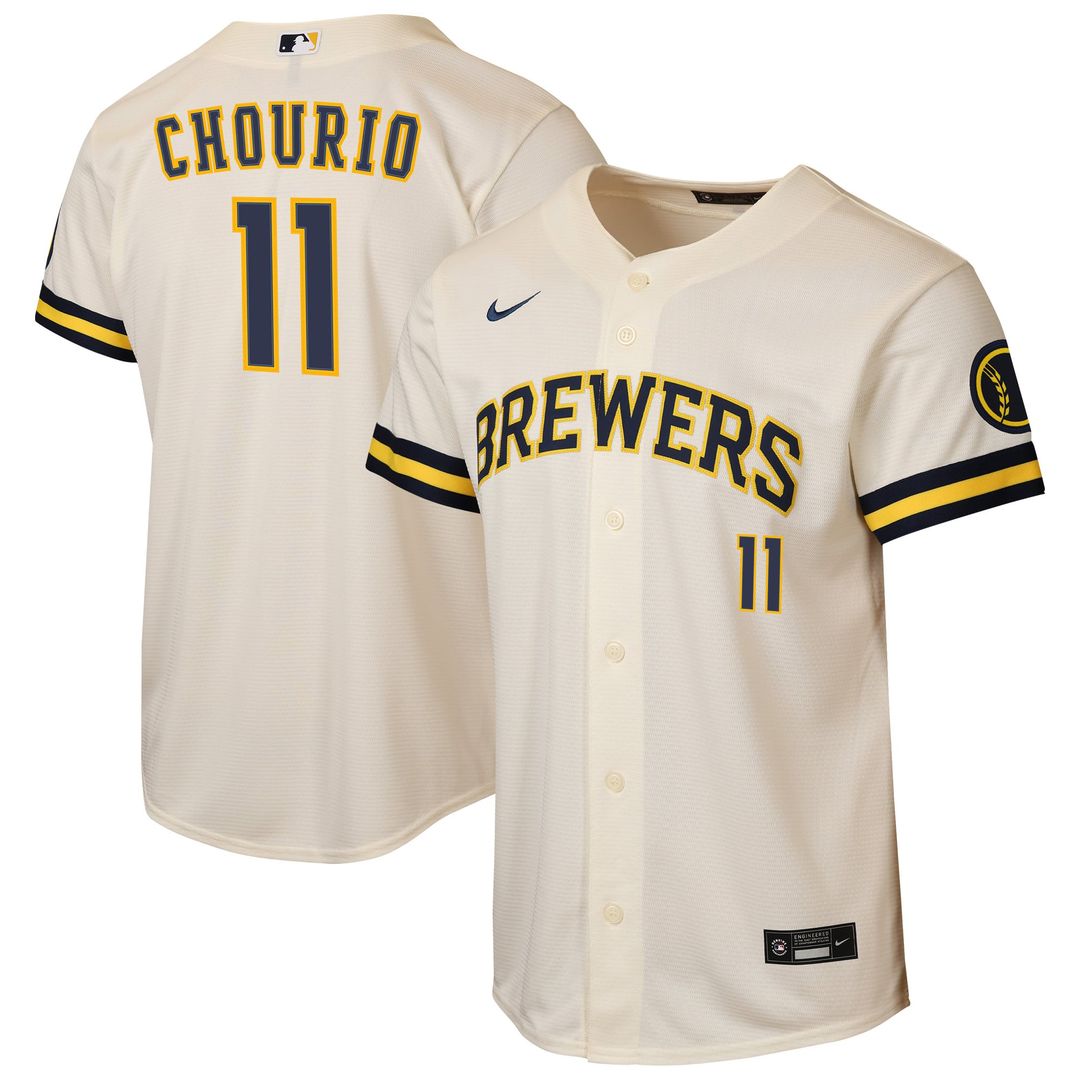 Milwaukee Brewers Jackson Chourio Youth Home Stadium Jersey — Cream