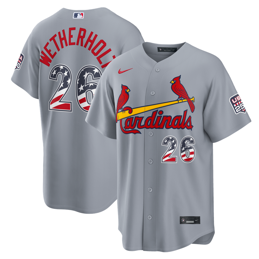 St. Louis Cardinals JJ Wetherholt USA 250 Fourth of July Road Stadium Jersey — Gray