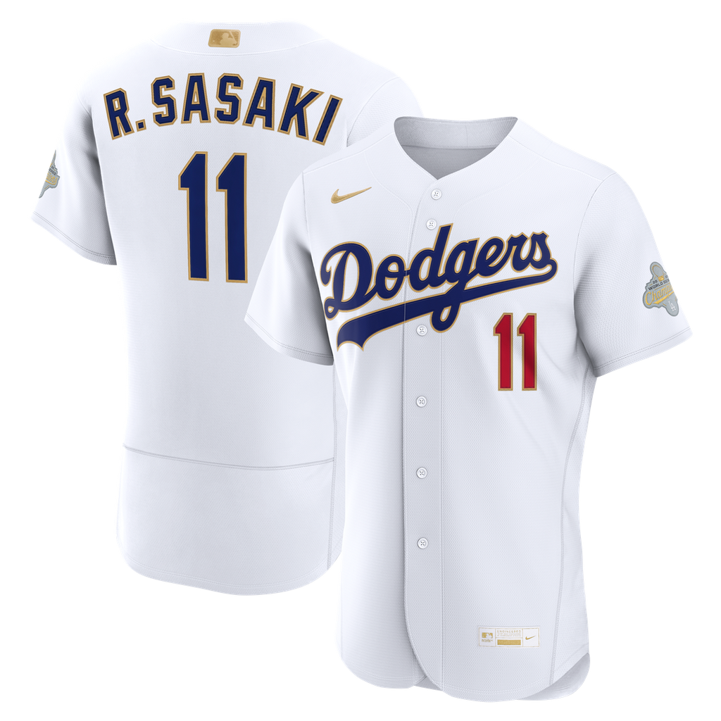 Los Angeles Dodgers Roki Sasaki 2026 Gold Collection Authentic Jersey — White