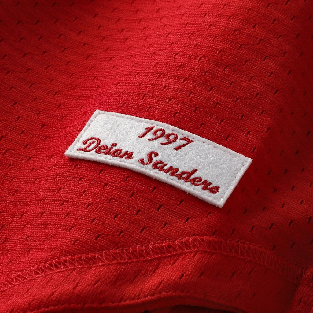 Cincinnati Reds Deion Sanders Cooperstown Mesh Batting Practice Button-Up Jersey — Red