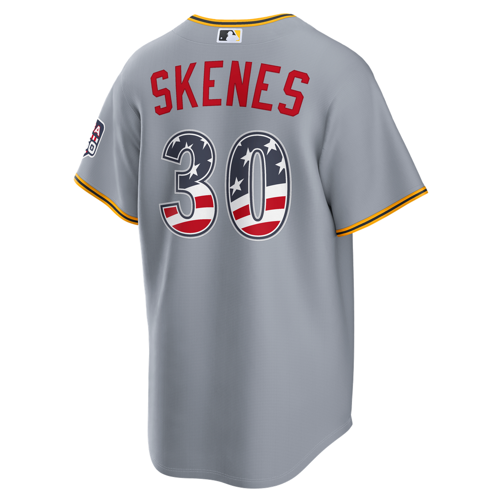 Pittsburgh Pirates Paul Skenes USA 250 Fourth of July Road Stadium Jersey — Gray