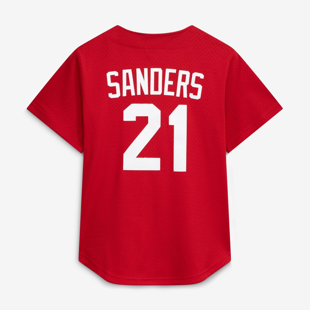 Cincinnati Reds Deion Sanders Cooperstown Mesh Batting Practice Button-Up Jersey — Red