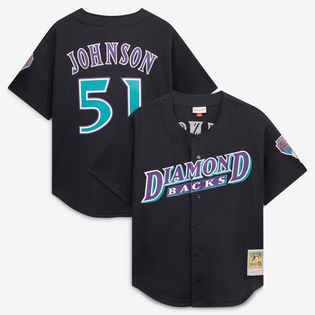 Arizona Diamondbacks Randy Johnson Cooperstown Mesh Batting Practice Button-Up Jersey — Black