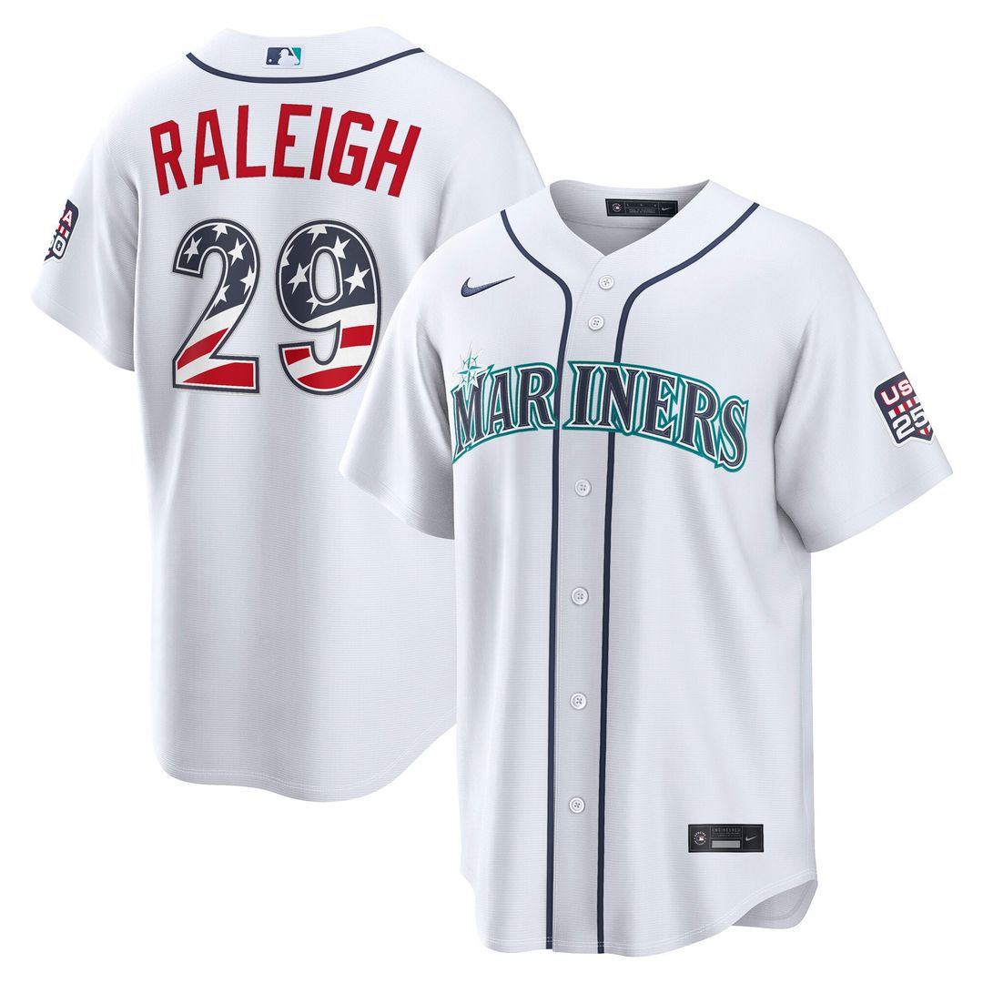 Seattle Mariners Cal Raleigh USA 250 Fourth of July Home Stadium Jersey — White