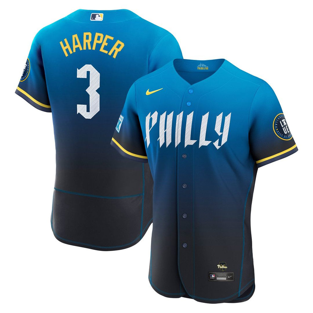 Philadelphia Phillies Bryce Harper City Connect Authentic Sponsor Patch Jersey — Blue