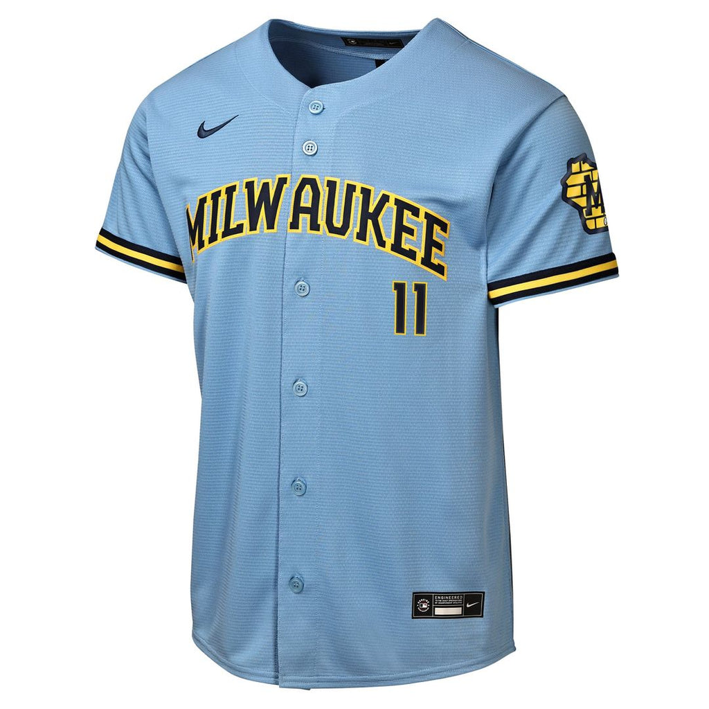 Milwaukee Brewers Jackson Chourio Youth Road Stadium Jersey — Powder Blue