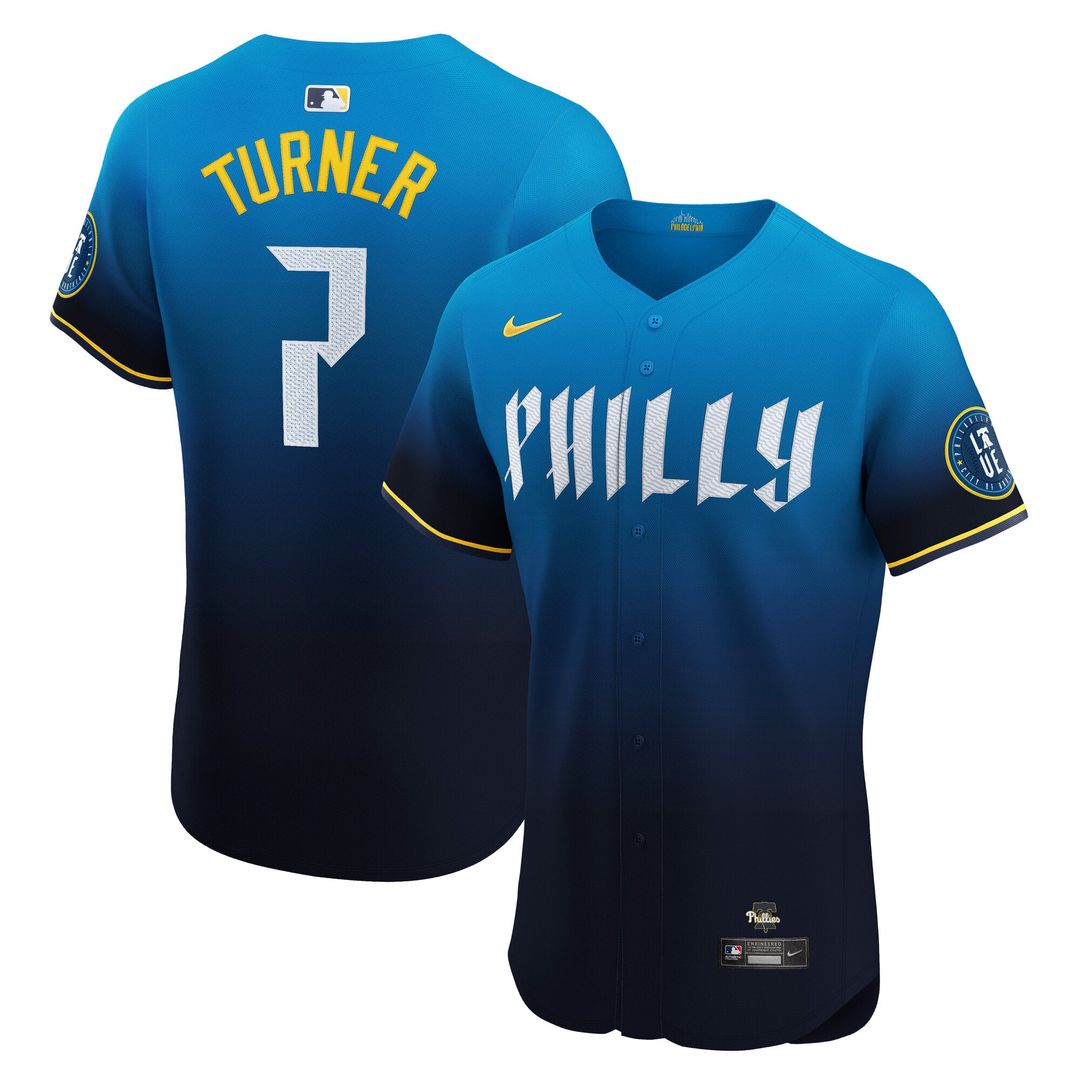 Philadelphia Phillies Trea Turner City Connect Elite Jersey — Navy