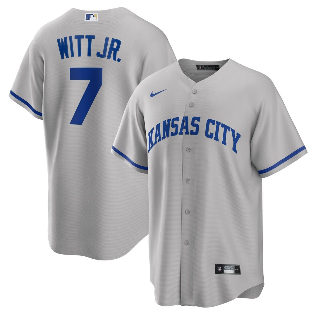 Kansas City Royals Bobby Witt Jr. Road Replica Jersey — Gray