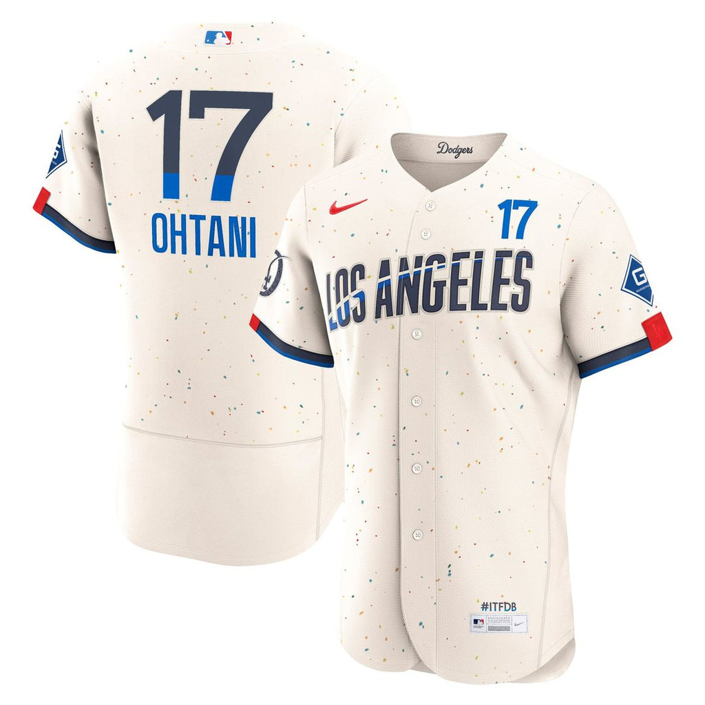 Los Angeles Dodgers Shohei Ohtani City Connect Authentic Sponsor Patch Jersey — Cream