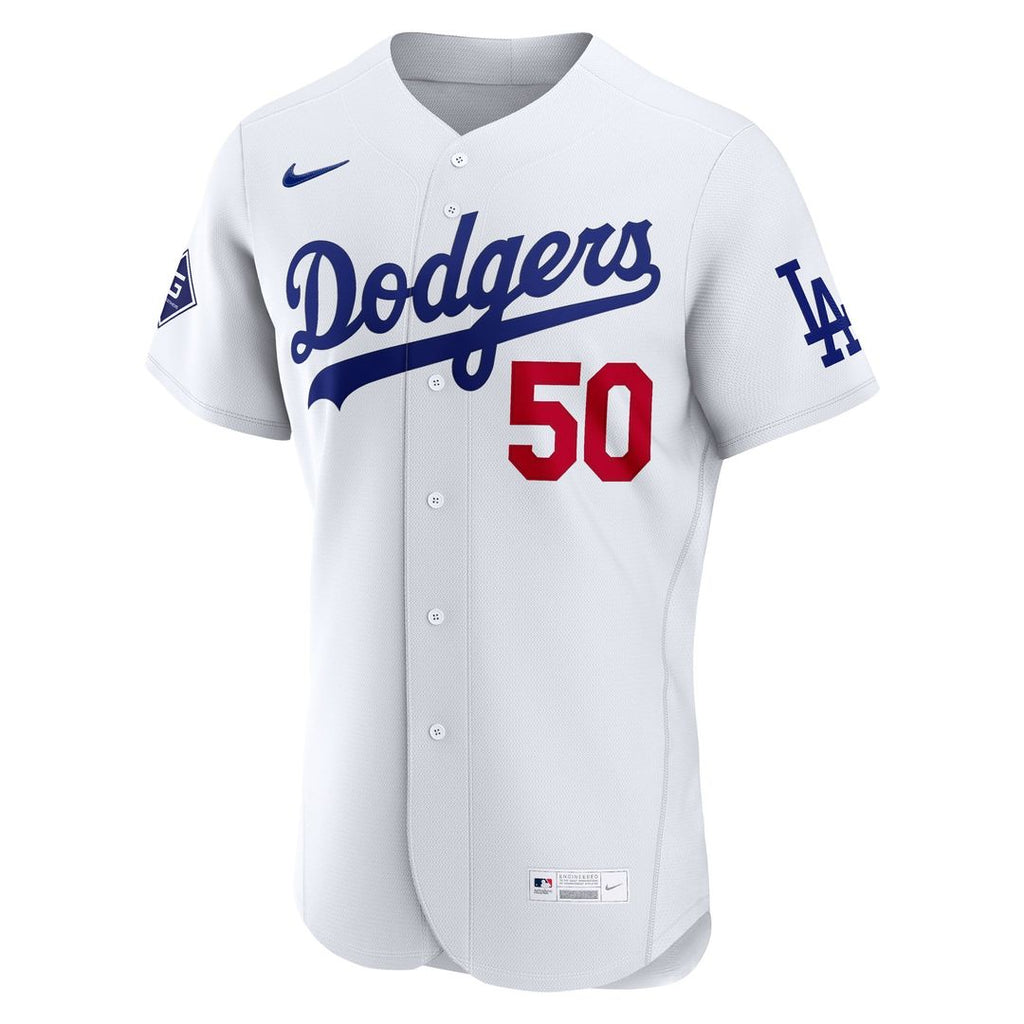 Los Angeles Dodgers Mookie Betts Home Authentic Sponsor Patch Jersey — White
