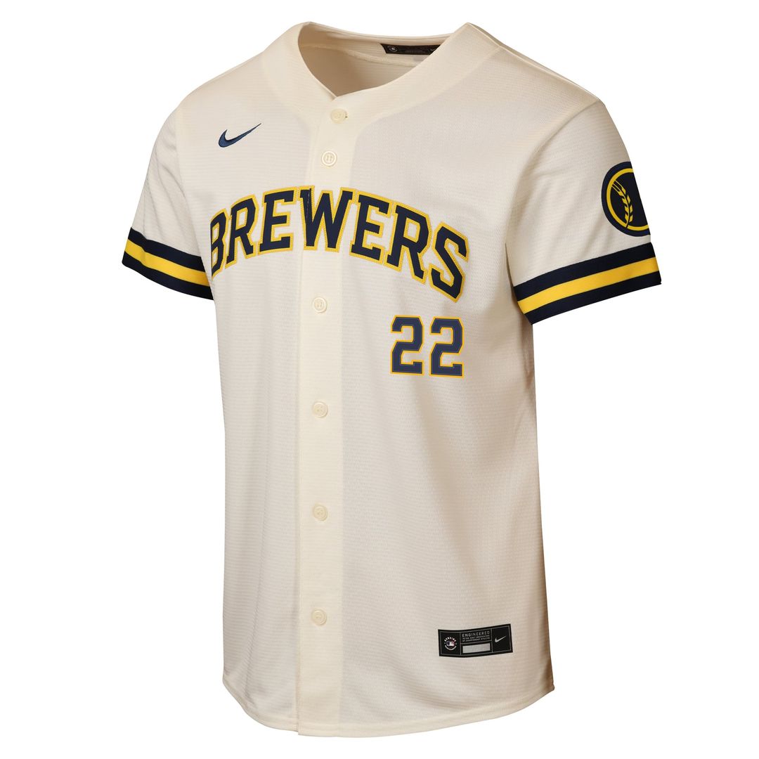 Milwaukee Brewers Christian Yelich Youth Home Stadium Jersey — Cream