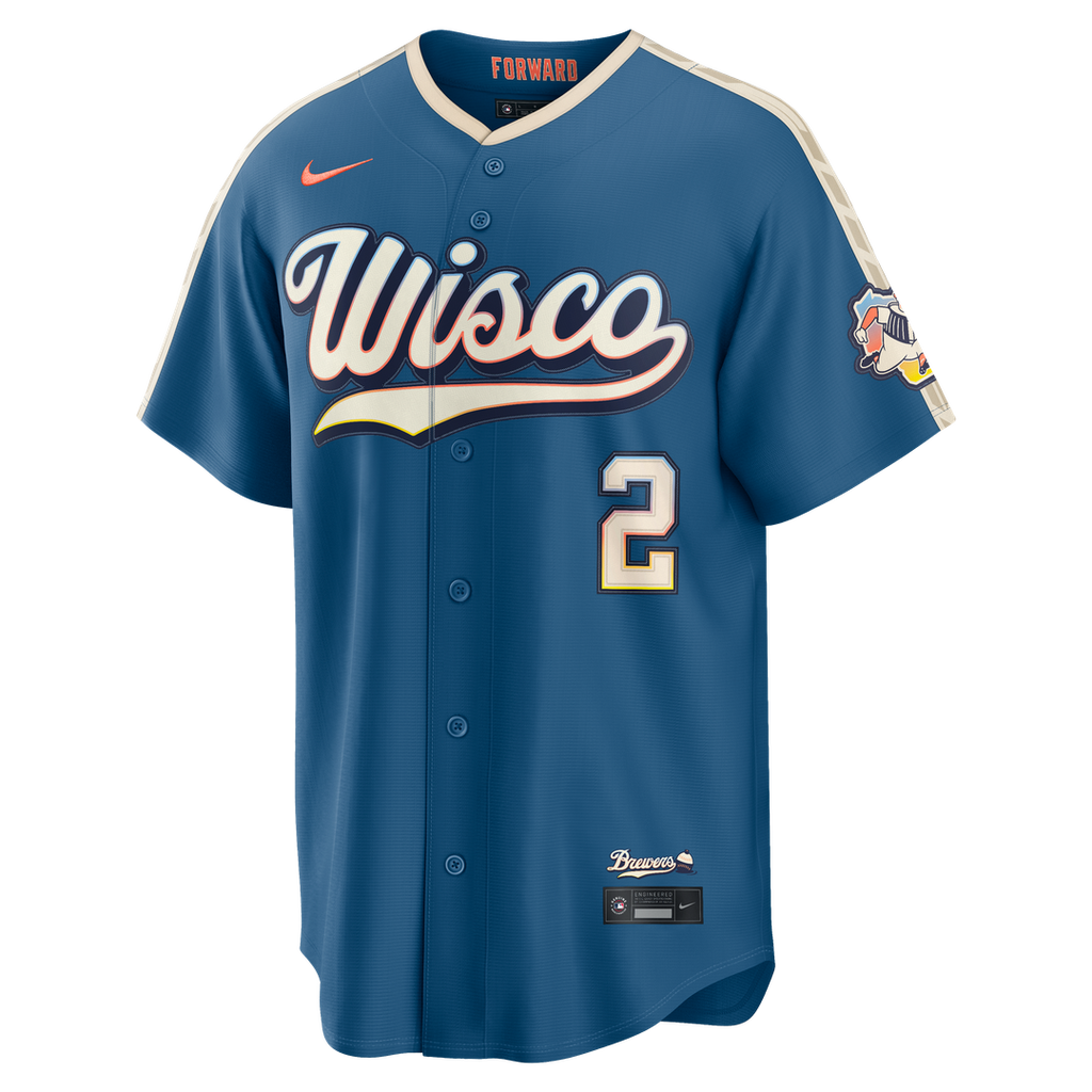 Milwaukee Brewers Brice Turang 2026 City Connect Stadium Jersey — Mineral Blue