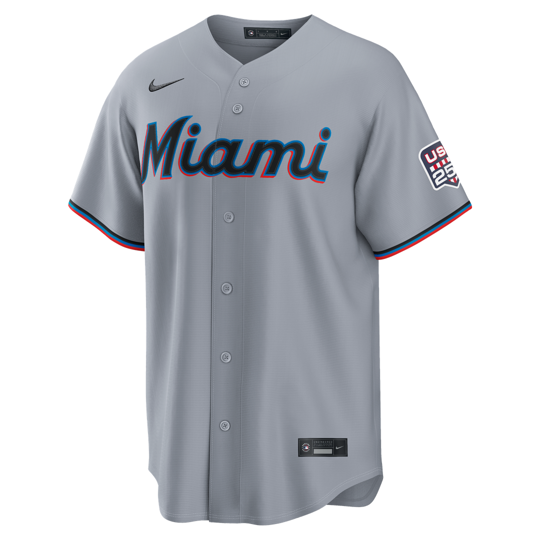 Miami Marlins Kyle Stowers USA 250 Fourth of July Road Stadium Jersey — Gray