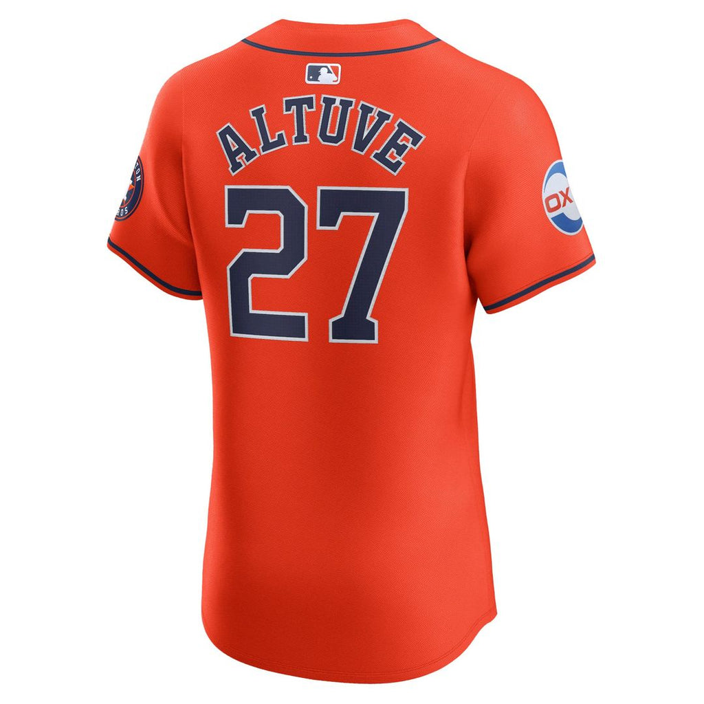 Houston Astros Jose Altuve Alternate Elite Sponsor Patch Player Jersey — Orange