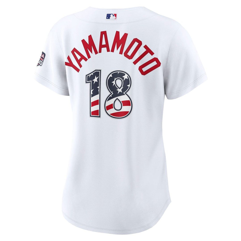 Los Angeles Dodgers Yoshinobu Yamamoto Women's USA 250 Fourth of July Home Stadium Jersey — White