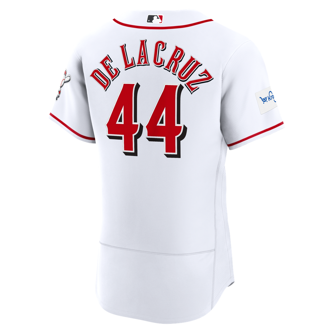 Cincinnati Reds Elly De La Cruz Home Authentic Sponsor Patch Jersey — White