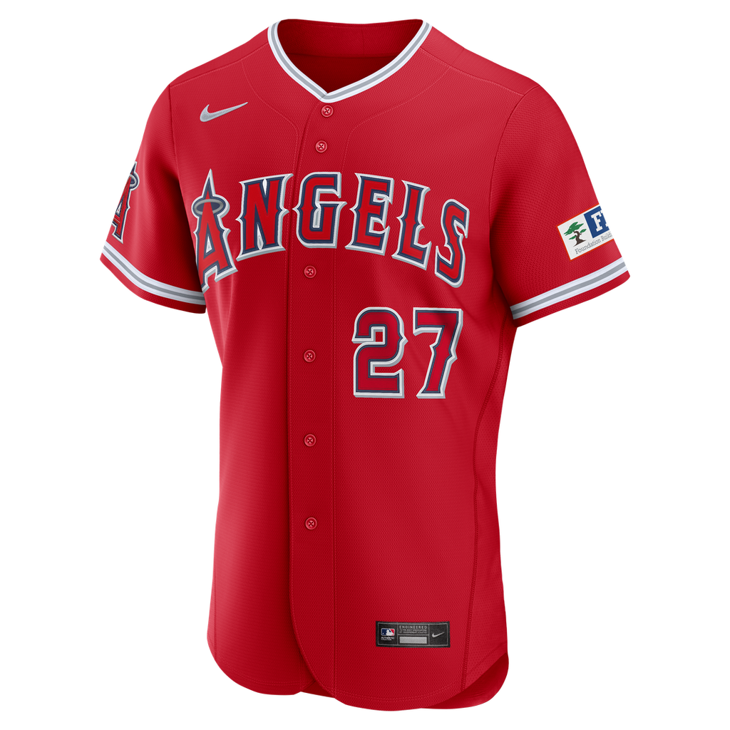 Los Angeles Angels Mike Trout Alternate Authentic Sponsor Patch Jersey — Red