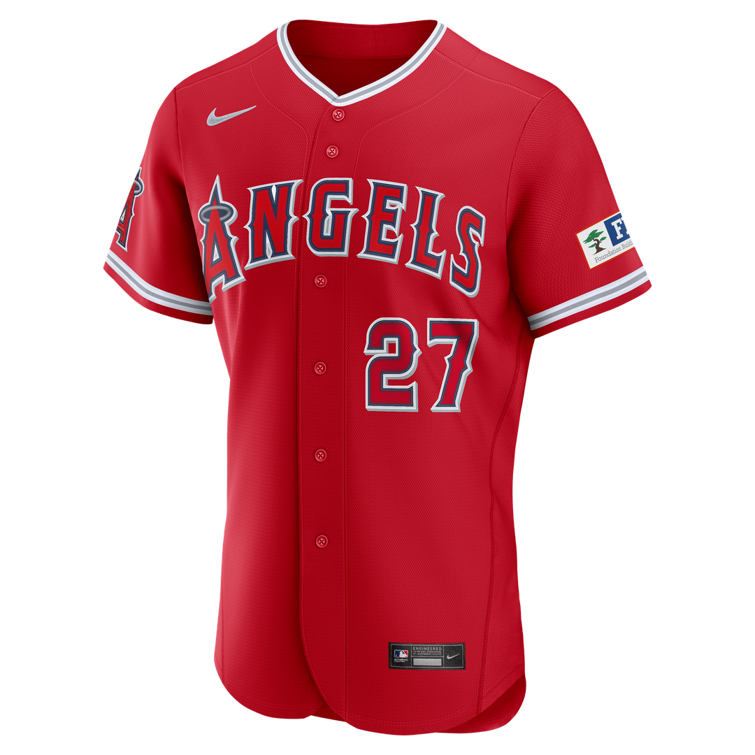Los Angeles Angels Mike Trout Alternate Authentic Sponsor Patch Jersey — Red