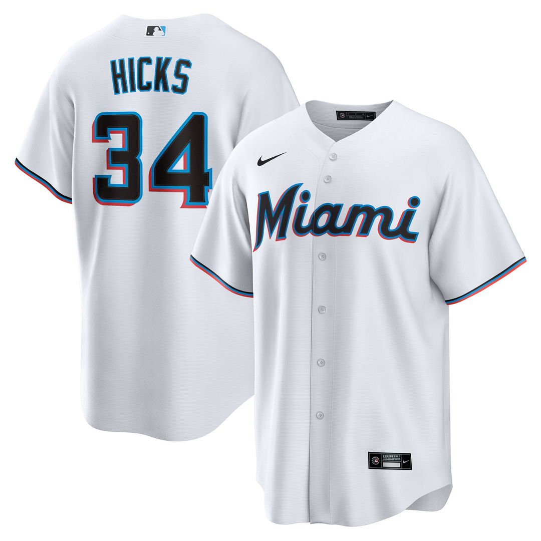 Miami Marlins Liam Hicks Home Replica Jersey — White