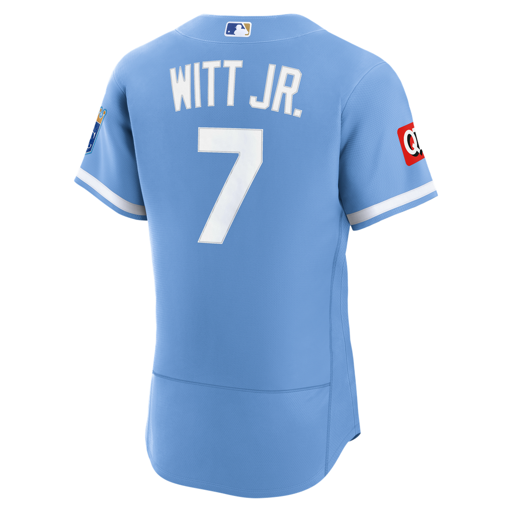 Kansas City Royals Bobby Witt Jr. Alternate Authentic Sponsor Patch Jersey — Light Blue