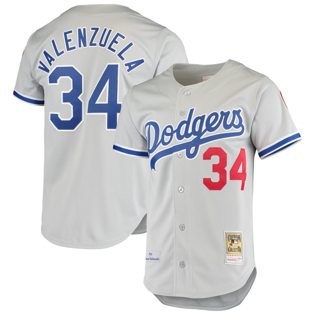 Los Angeles Dodgers Fernando Valenzuela Road 1981 Cooperstown Authentic Jersey — Gray