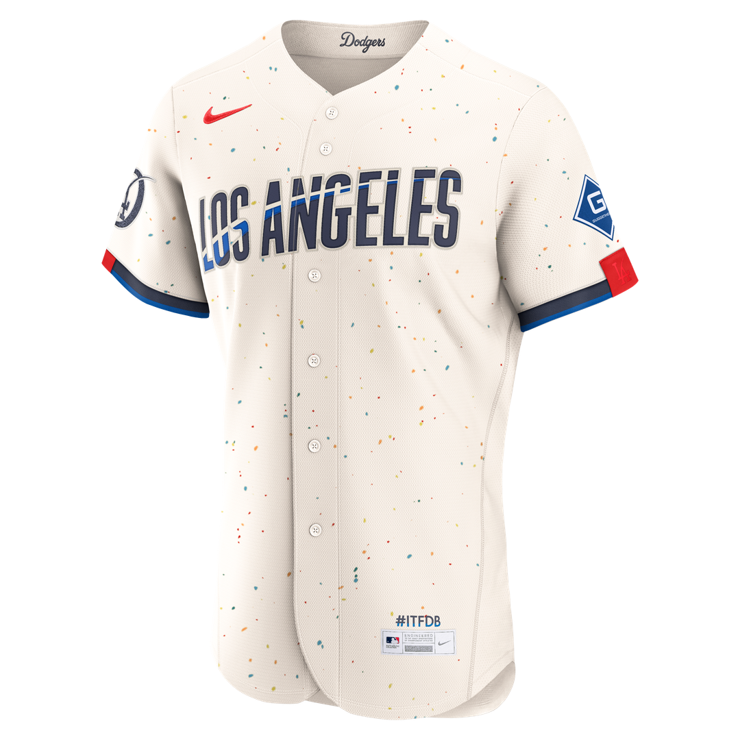 Los Angeles Dodgers City Connect Authentic Sponsor Patch Jersey — Cream