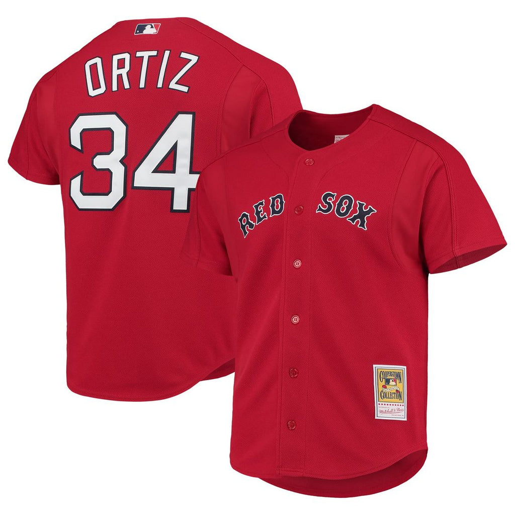 Boston Red Sox David Ortiz Cooperstown Mesh Batting Practice Button-Up Jersey — Red