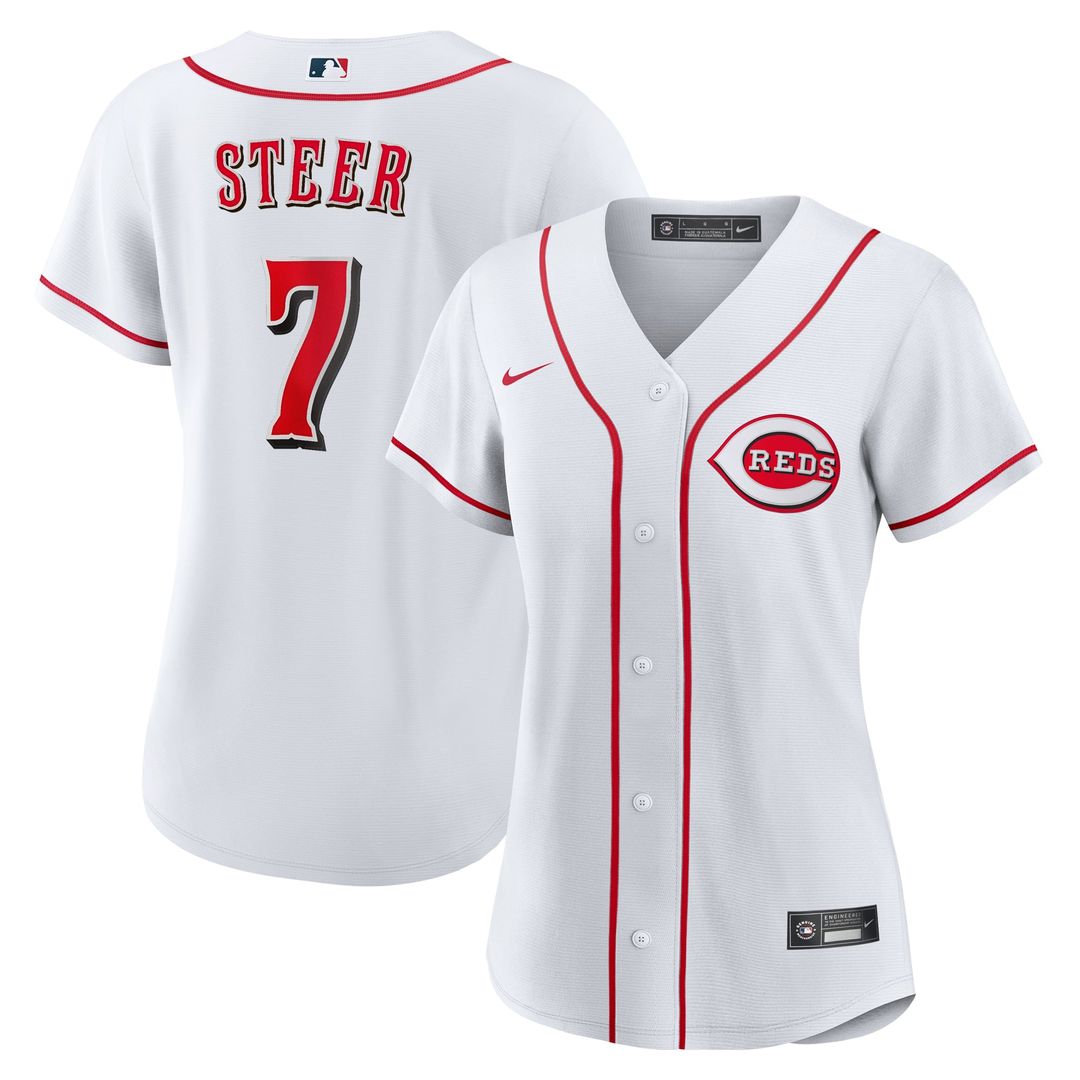 Cincinnati Reds Spencer Steer Women's Home Replica Jersey — White