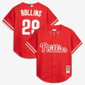 Philadelphia Phillies Jimmy Rollins Cooperstown Mesh Batting Practice Button-Up Jersey — Red