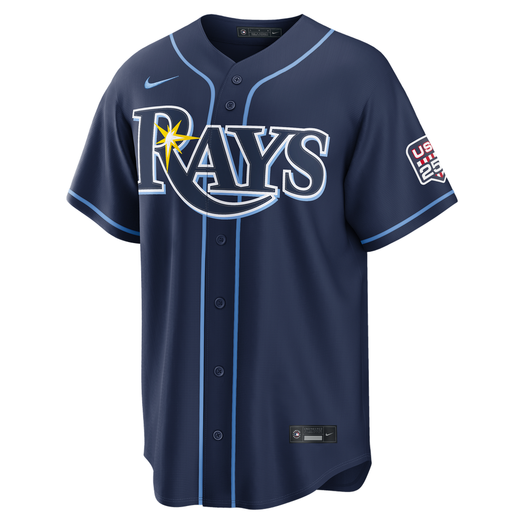 Tampa Bay Rays Junior Caminero USA 250 Fourth of July Road Stadium Jersey — Navy