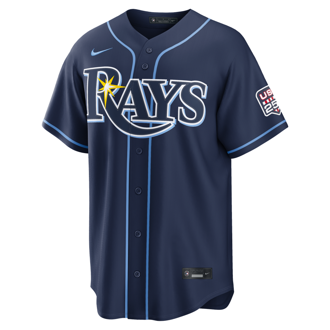 Tampa Bay Rays Junior Caminero USA 250 Fourth of July Road Stadium Jersey — Navy
