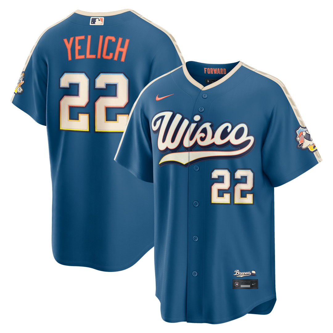 Milwaukee Brewers Christian Yelich 2026 City Connect Stadium Jersey — Mineral Blue