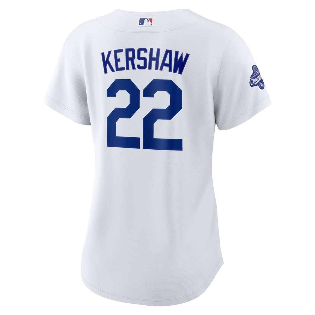 Los Angeles Dodgers Clayton Kershaw Women's Home 2025 World Series Champions Replica Jersey — White