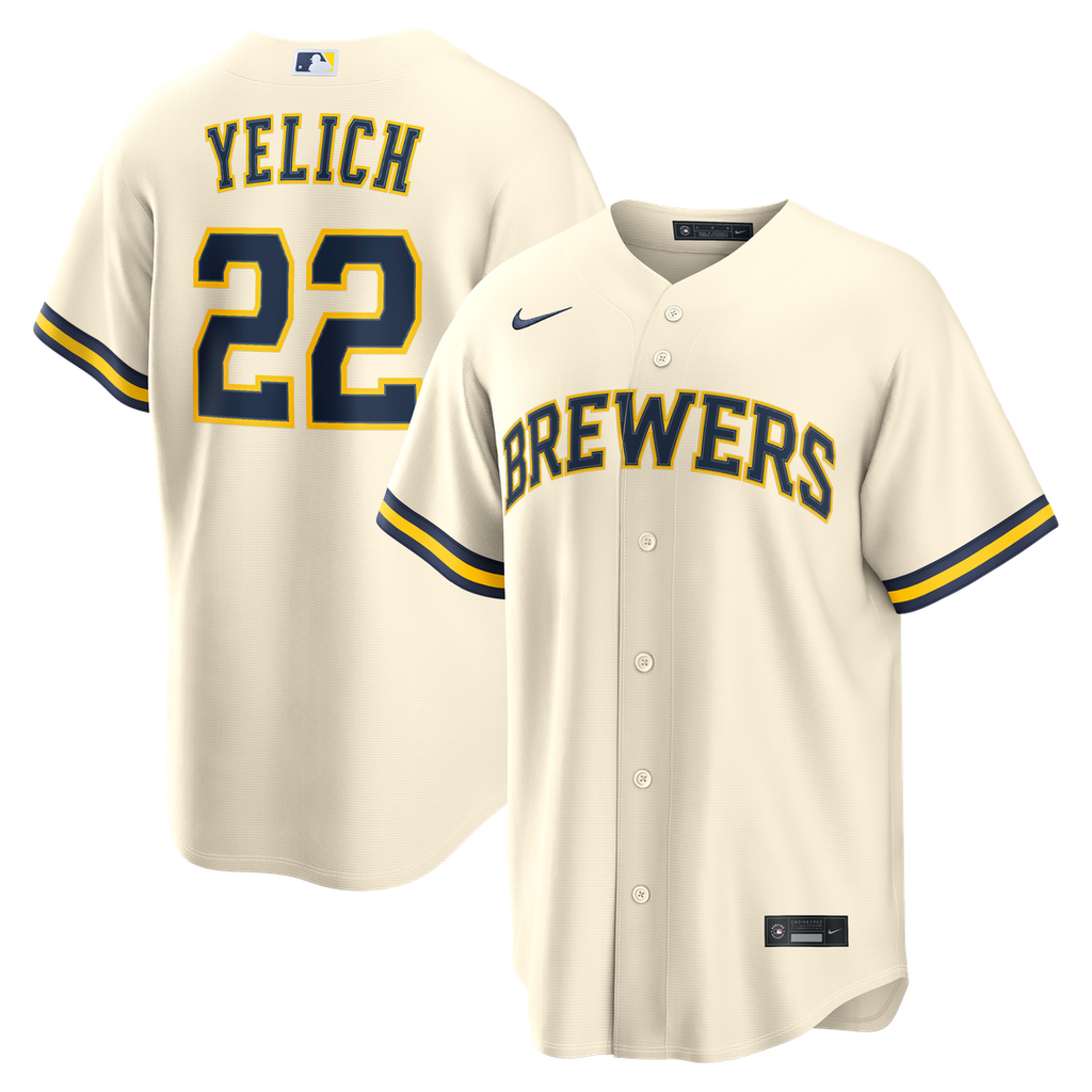 Milwaukee Brewers Christian Yelich Home Replica Jersey — Cream