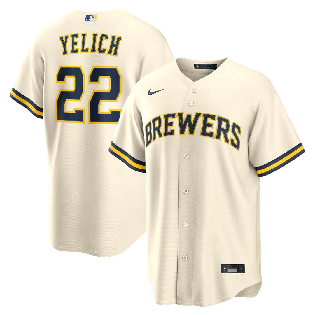 Milwaukee Brewers Christian Yelich Home Replica Jersey — Cream