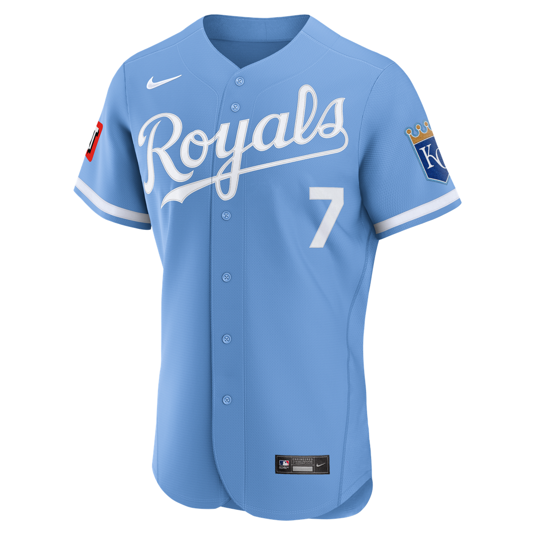 Kansas City Royals Bobby Witt Jr. Alternate Authentic Sponsor Patch Jersey — Light Blue