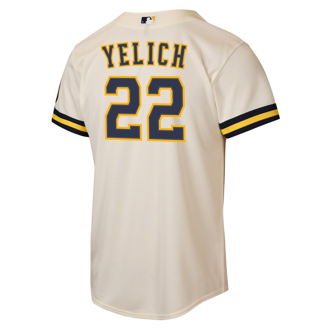 Milwaukee Brewers Christian Yelich Youth Home Stadium Jersey — Cream