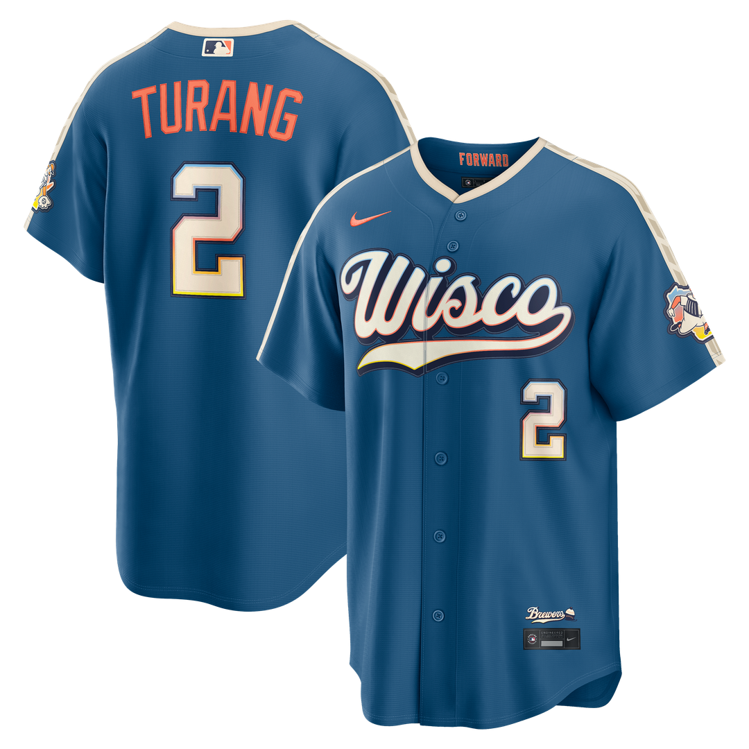 Milwaukee Brewers Brice Turang 2026 City Connect Stadium Jersey — Mineral Blue
