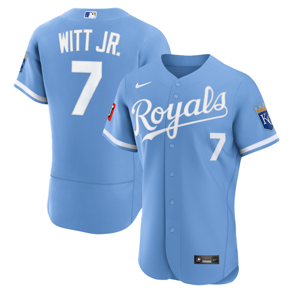 Kansas City Royals Bobby Witt Jr. Alternate Authentic Sponsor Patch Jersey — Light Blue
