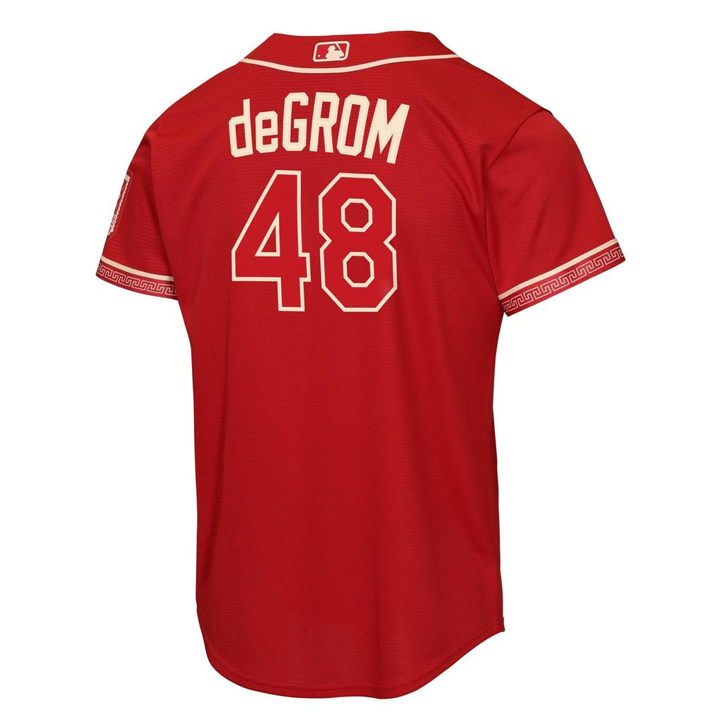 Texas Rangers Jacob deGrom Youth 2026 City Connect Stadium Jersey — Red