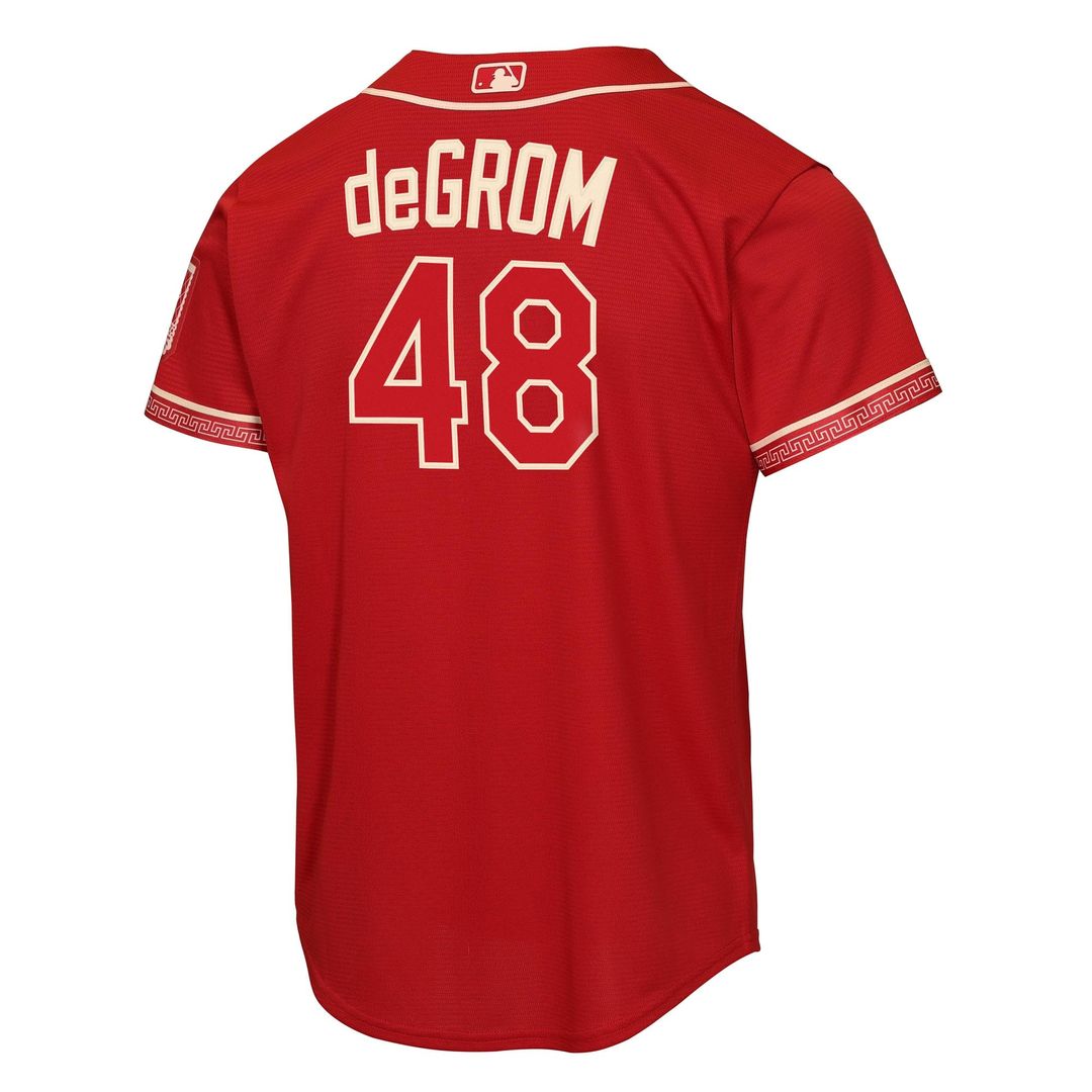 Texas Rangers Jacob deGrom Youth 2026 City Connect Stadium Jersey — Red