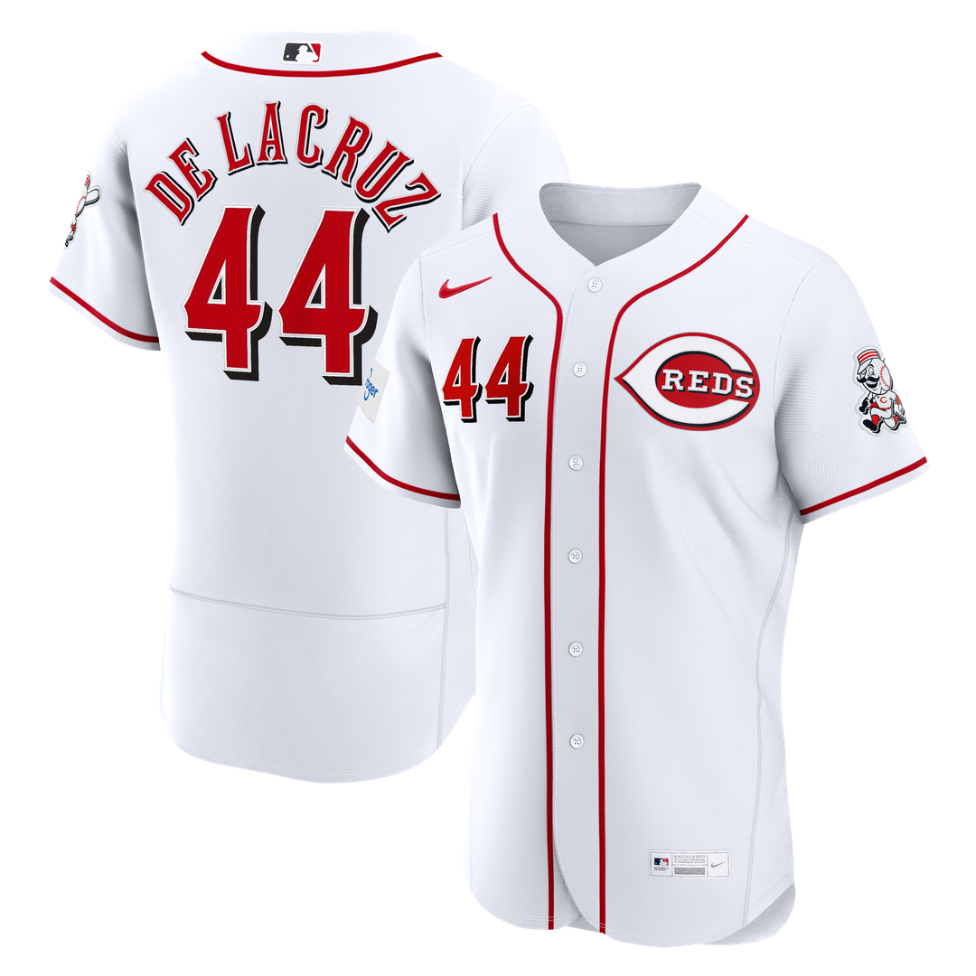 Cincinnati Reds Elly De La Cruz Home Authentic Sponsor Patch Jersey — White