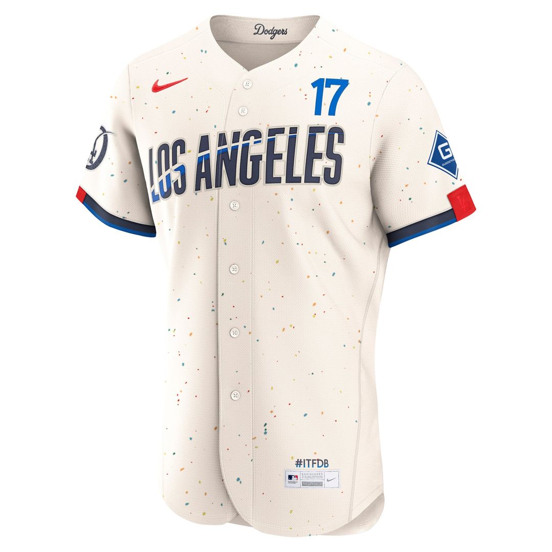 Los Angeles Dodgers Shohei Ohtani City Connect Authentic Sponsor Patch Jersey — Cream