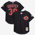 Cincinnati Reds Ken Griffey Jr. Cooperstown Mesh Batting Practice Button-Up Jersey — Black